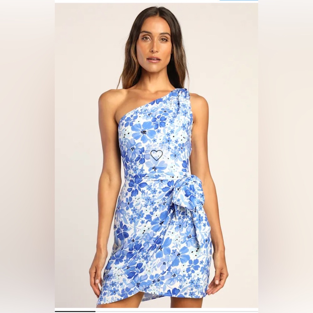 Lulu’s Summery Side White Floral Asymmetrical Faux-Wrap Mini Dress